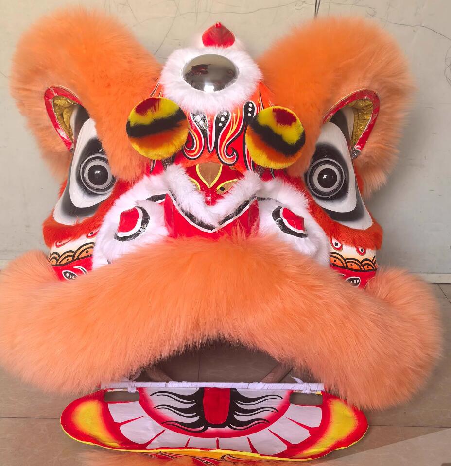 Light Orange Wool Lion Dance Clothing Southern Fut San Lion Head Chinese Lion Dancing Costume Complete Set