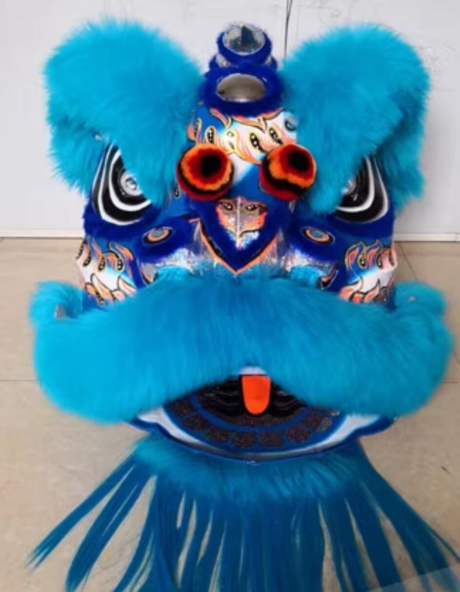 Blue Wool Lion Dance Clothing Handmade Southern Fut San Lion Head Chinese Lion Dancing Costume Complete Set