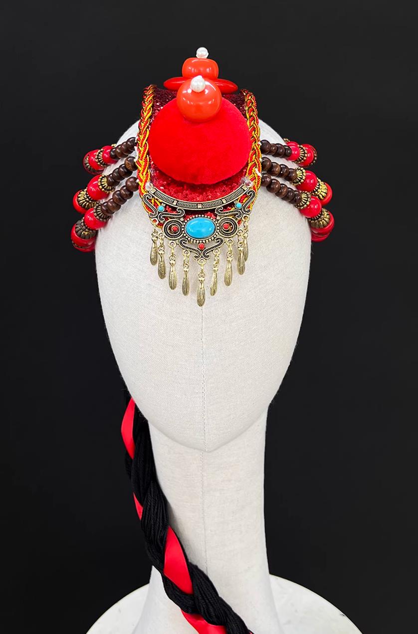 Zang Ethnic Minority Dance Performance Braids Hair Jewelry Tibetan Dance Headdress