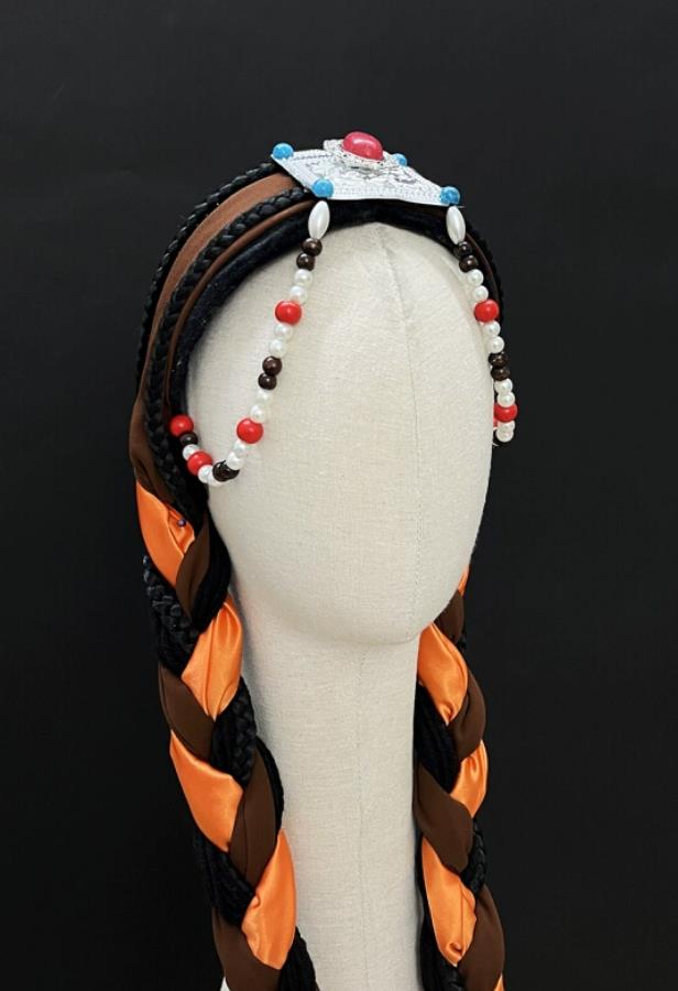 Tibetan Ethnic Women Hairpieces Chinese Zang Minority Dance Headdress Handmade Braids Headwear