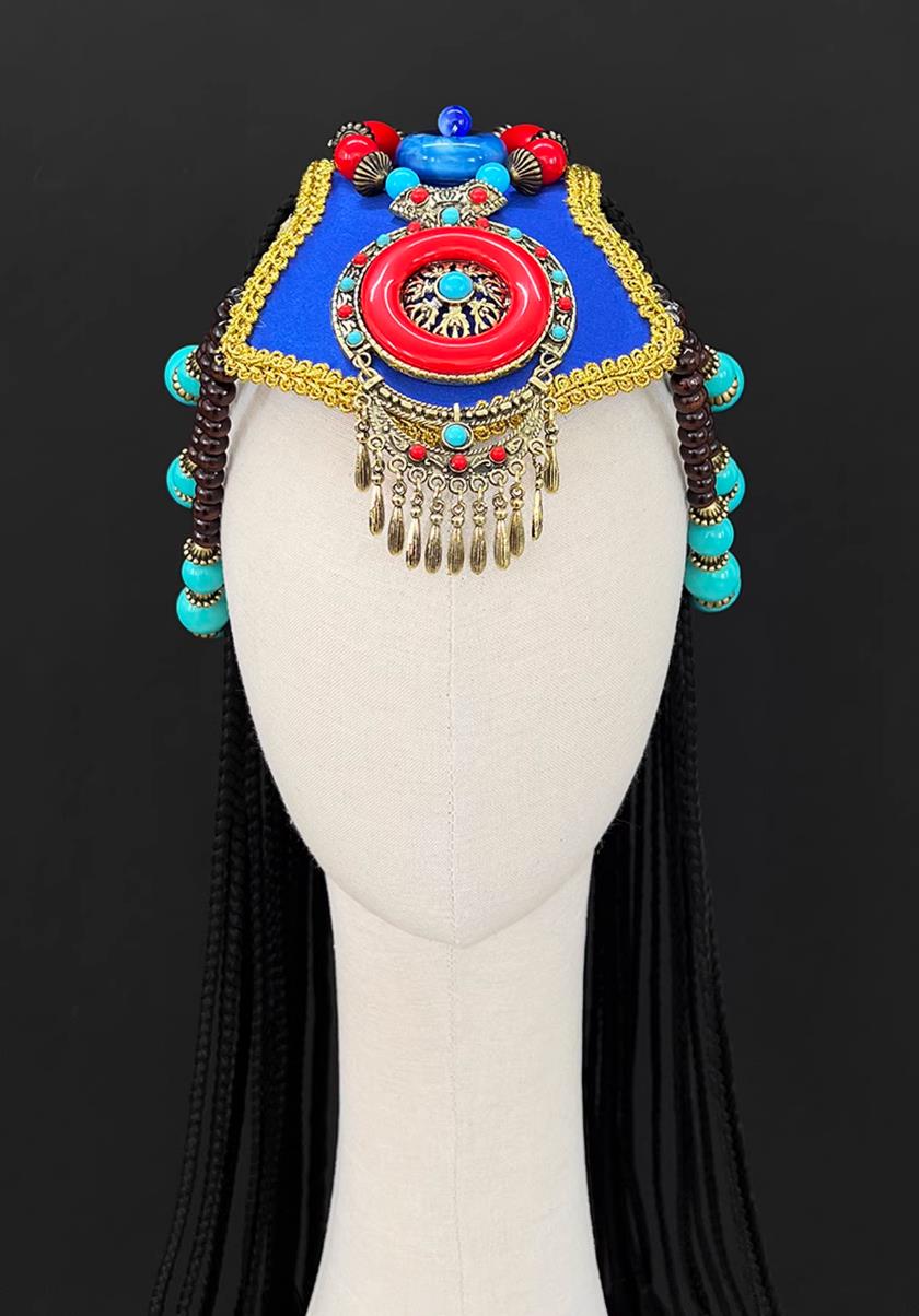 Tibetan Style Female Performance Headdress Chinese Zang Ethnic Dance Wig Braids Headpiece
