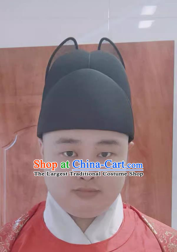 Early Ming Dynasty Black Gauze Folded Hat Yishan Crown Traditional Chinese Hanfu Headwear