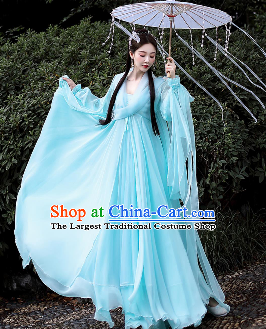Chinese Classical Dance Attire The Legend of the White Snake Xiao Qing Light Green Hanfu Dress Ancient Fairy Costume