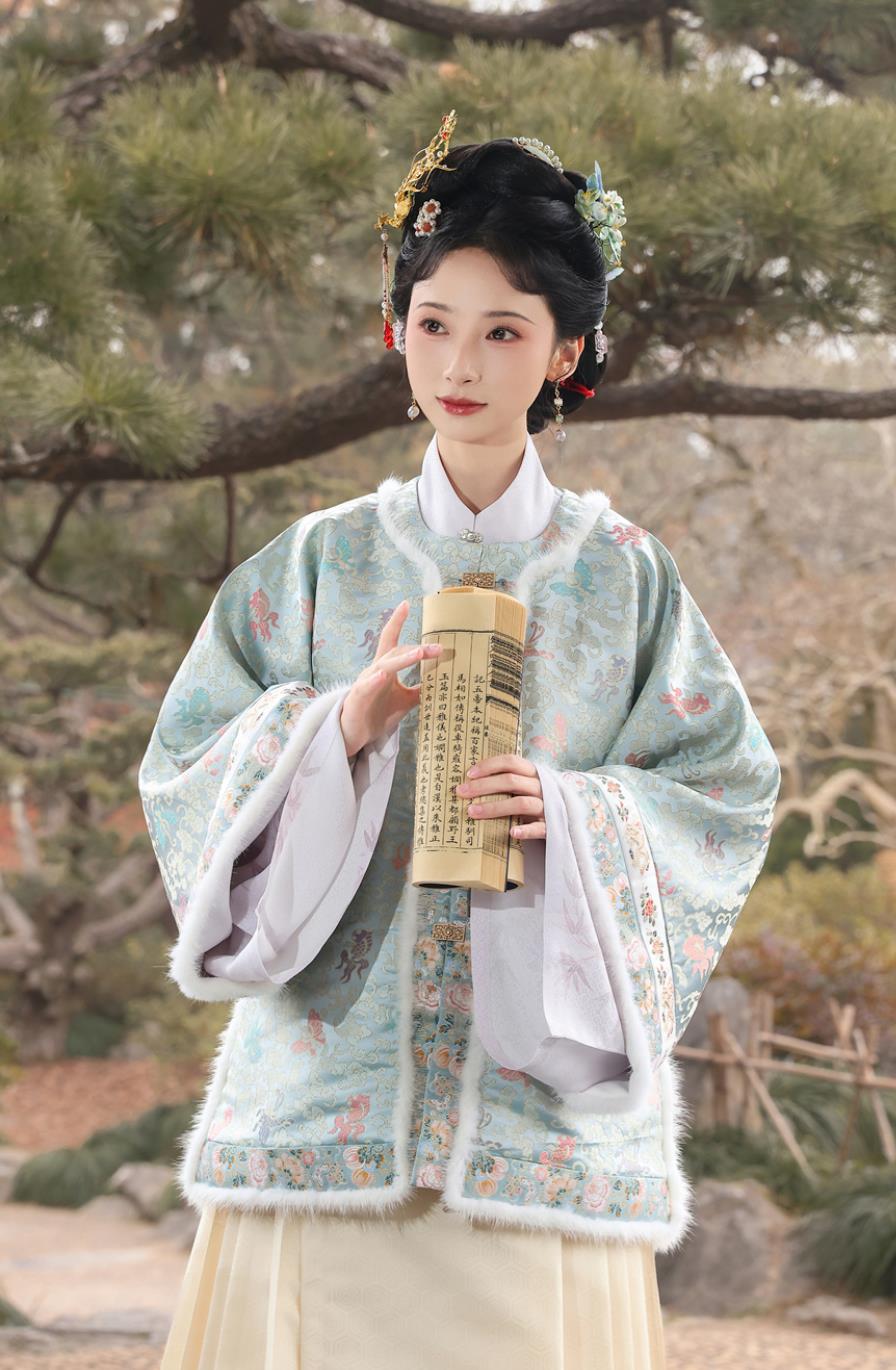 Silk Song Dynasty Brocade Jacquard Round Neck Short Jacket Traditional Chinese Clothing Ancient Winter Hanfu Ao