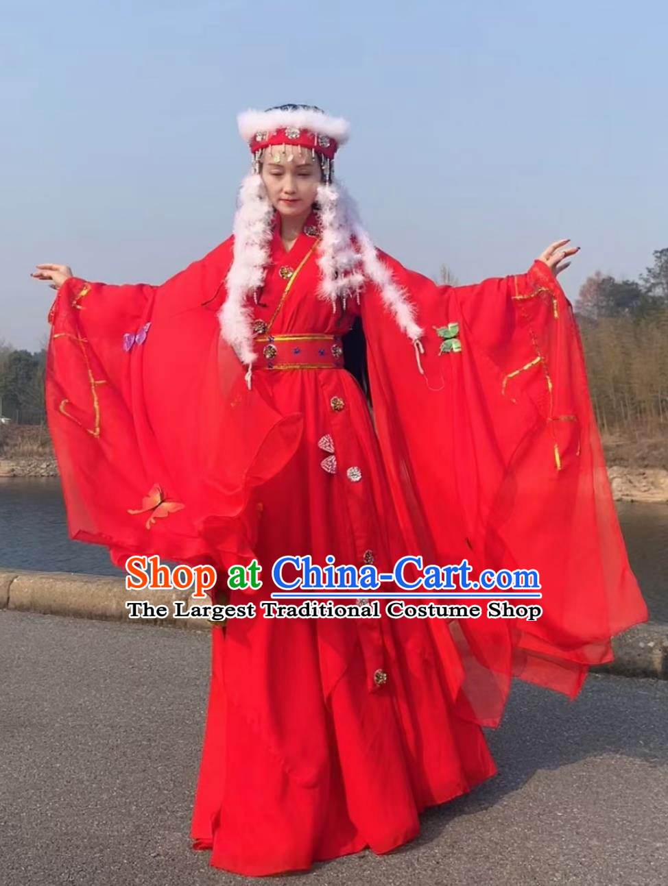 Princess Pearl Fragrant Concubine Red Dress Ancient Ethnic Princess Costume Film Television Butterfly Fairy Attire