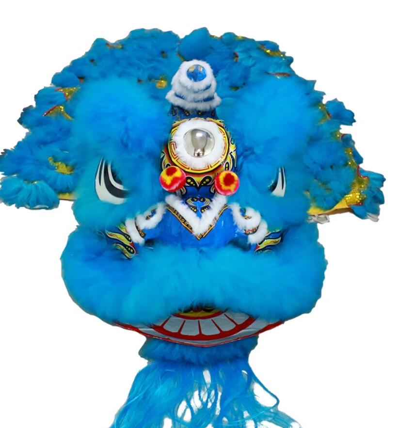 Handmade Southern Fut San Lion Head Chinese Lion Dance Prop Blue Wool Lion Dance Costume