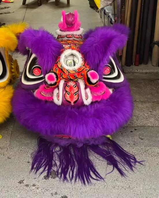 Handmade Chinese Lion Dance Equipment Traditional Festival Lion Performance Props Purple Wool Hok San Lion Dance Costume