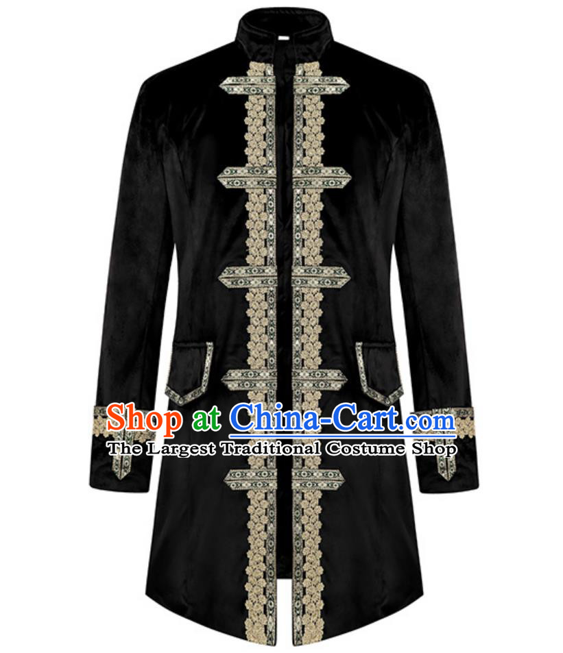 Medieval European King Royal Coat Ornate Gold Trimmed Velvet Cloak England Stage Noble Performance Attire