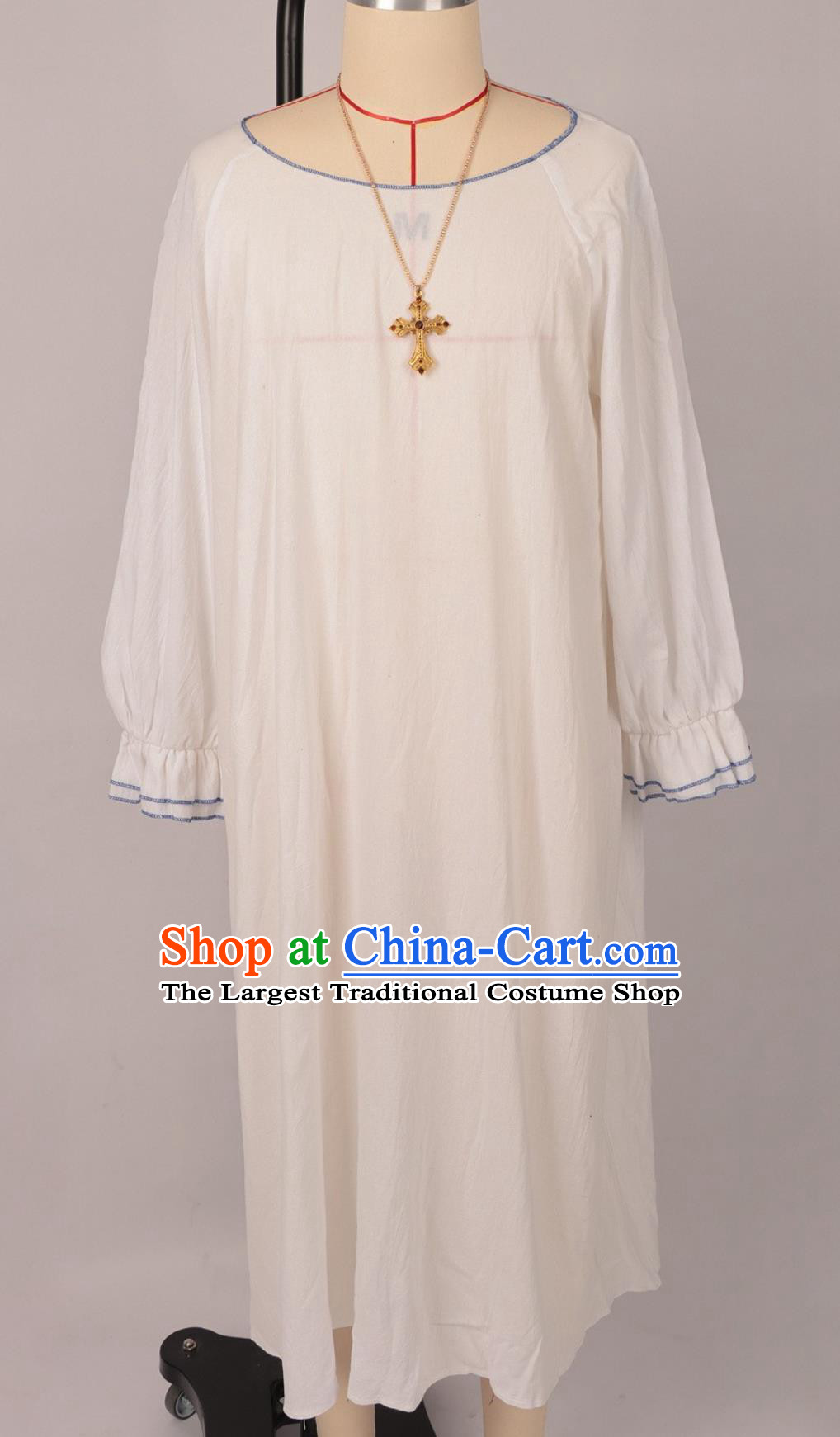 Halloween Clergy Robe Round Neck Loose Smock Stage Cosplay Missionary Vintage Performance Costume