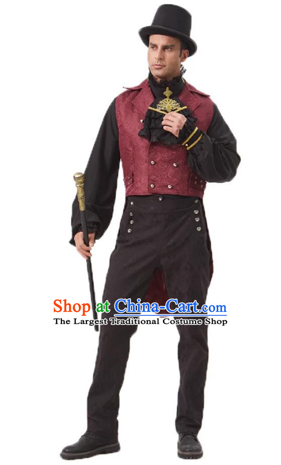 European Medieval Mens Tailcoat Vest Formalwear Cosplay Conductor Speech Gentleman Performance Attire