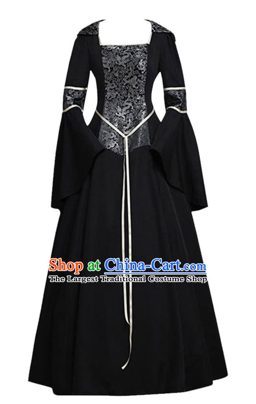 Medieval Gothic Court Dress Cosplay Castle Vampire Bride Black Formal Gown