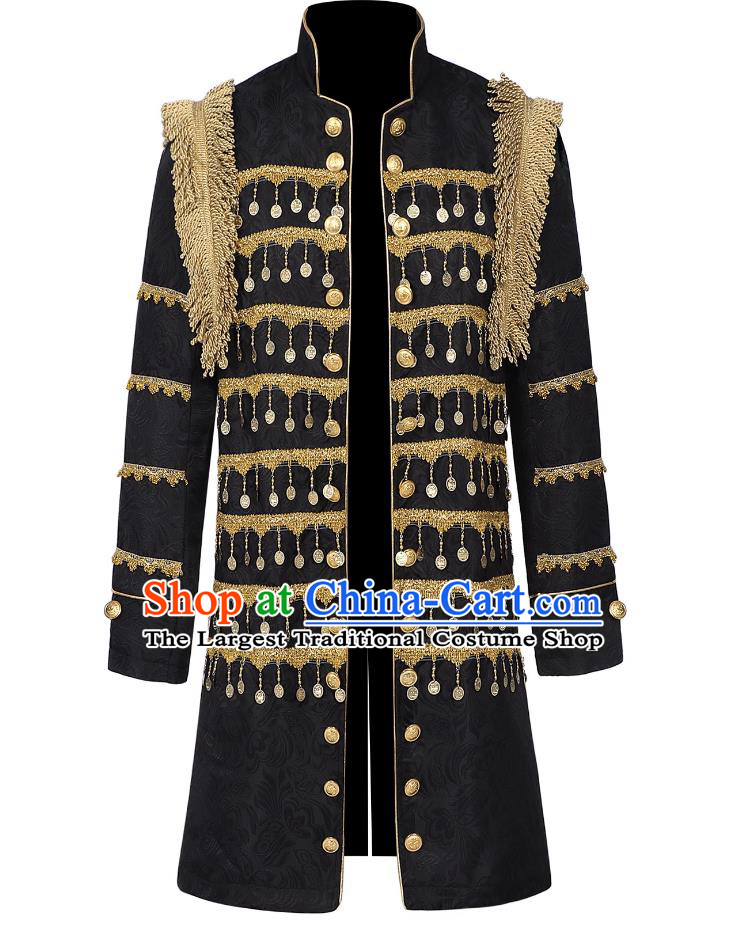 European Court Style Ornate Vintage Coat Men Stand Collar Fringe Gold Pendant Jacket England Ritual Performance Costume