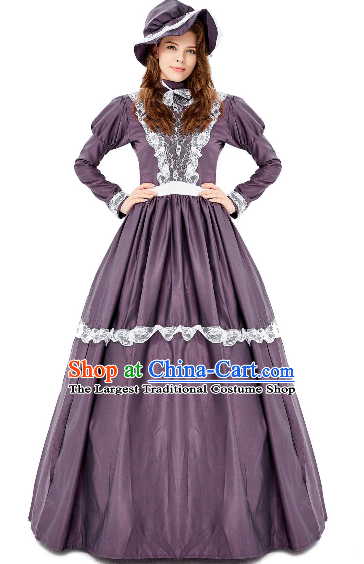 Vintage Medieval Maid Costume Lace Trim Long Cosplay Housekeeper Dress England Stage Play Ladies Attire
