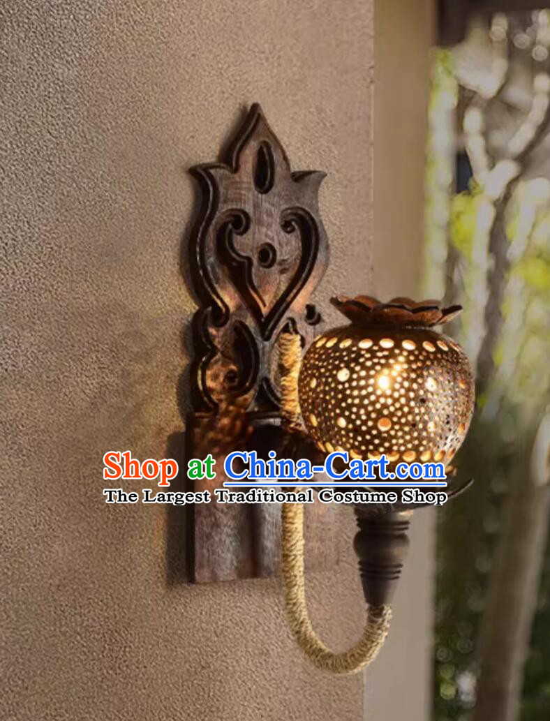 Thai Coconut Shell Lamp Bedside Night Light Southeast Asian Style Guesthouse Wall Light Stairway Corridor Wall Sconce
