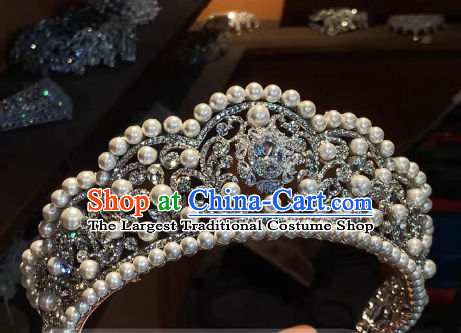Bride Ultra Elegant Pearl Zircon Crown Luxury Wedding Accessory Tiara