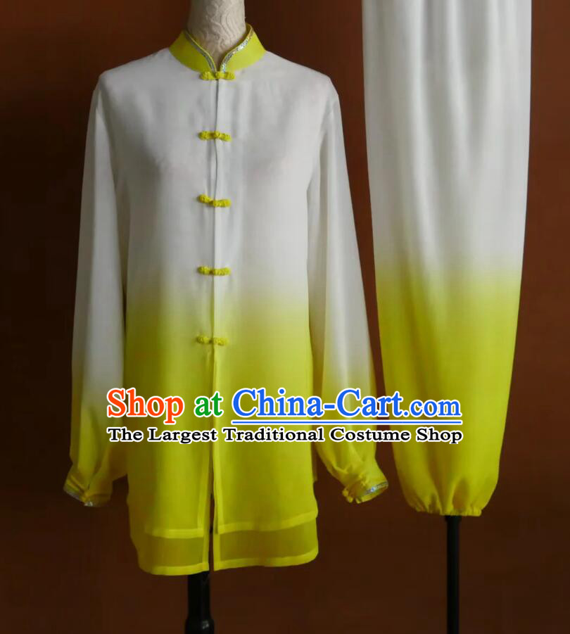 Traditional Tai Chi Suit Black Gradient Yellow Taiji Uniform Martial Arts Kung Fu Performance Costume