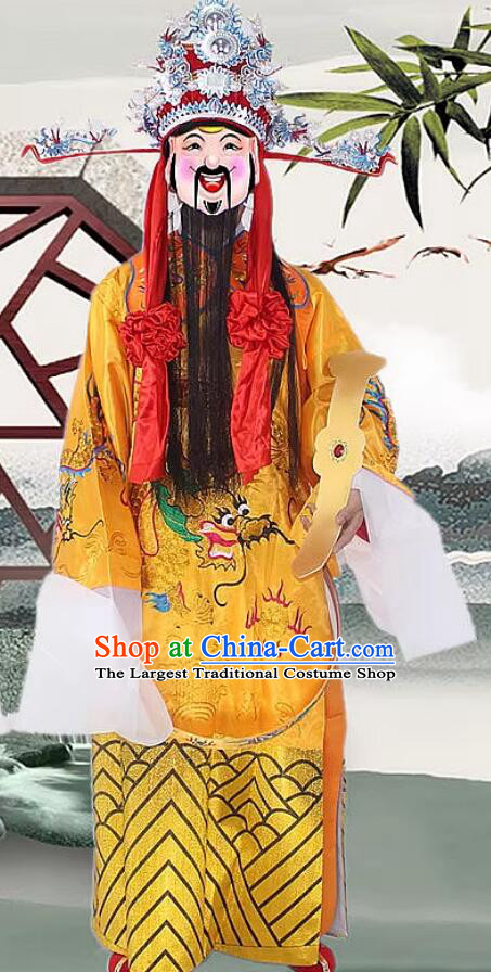 New Year God of Wealth Robe Bring Lucky Fortune Costume Chinese Peking Opera Cai Shen Clothing and Hat Complete Set