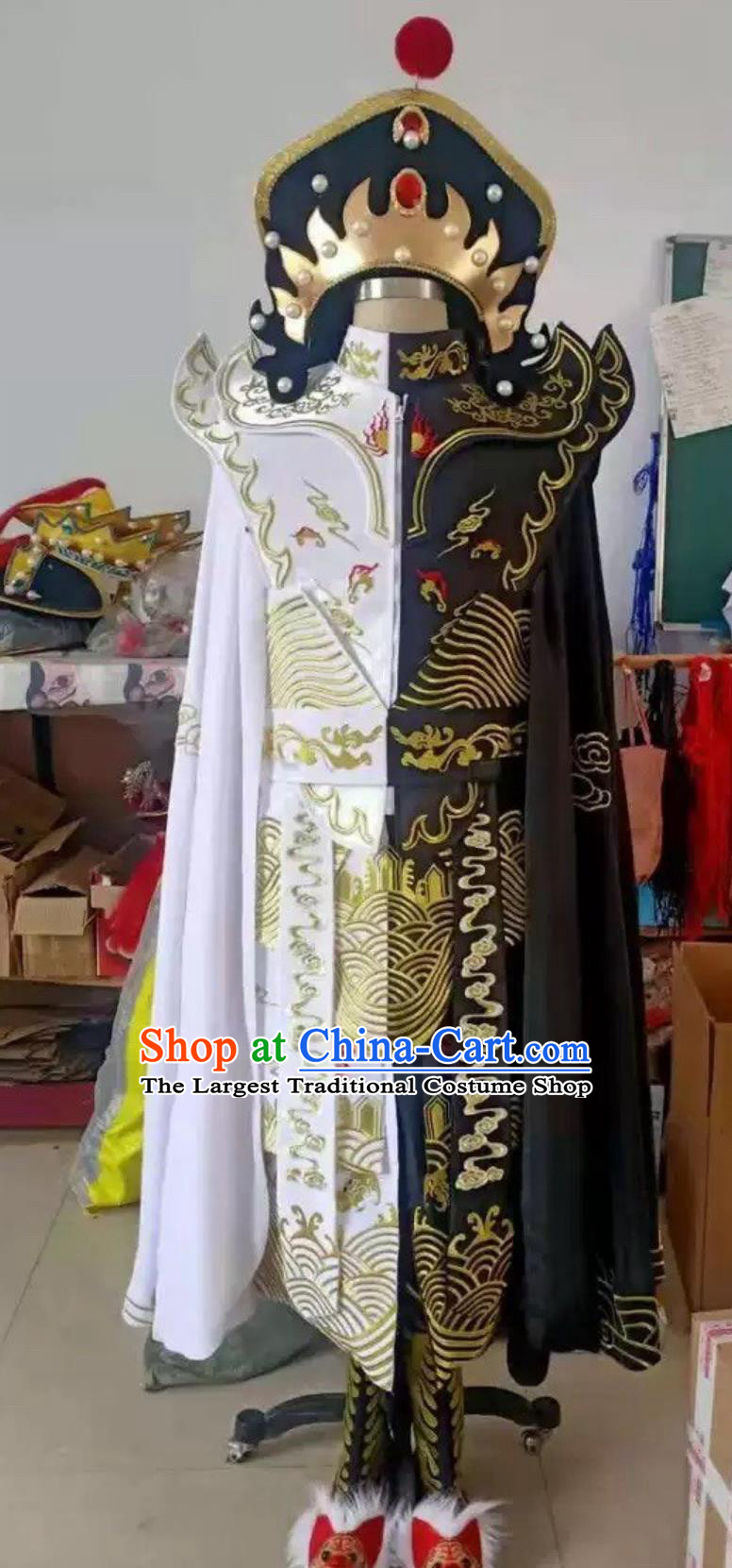 Double Colors White and Black Embroidery Bian Lian Outfit Chinese Sichuan Opera Magic Show Face Changing Costume and Masks Complete Set