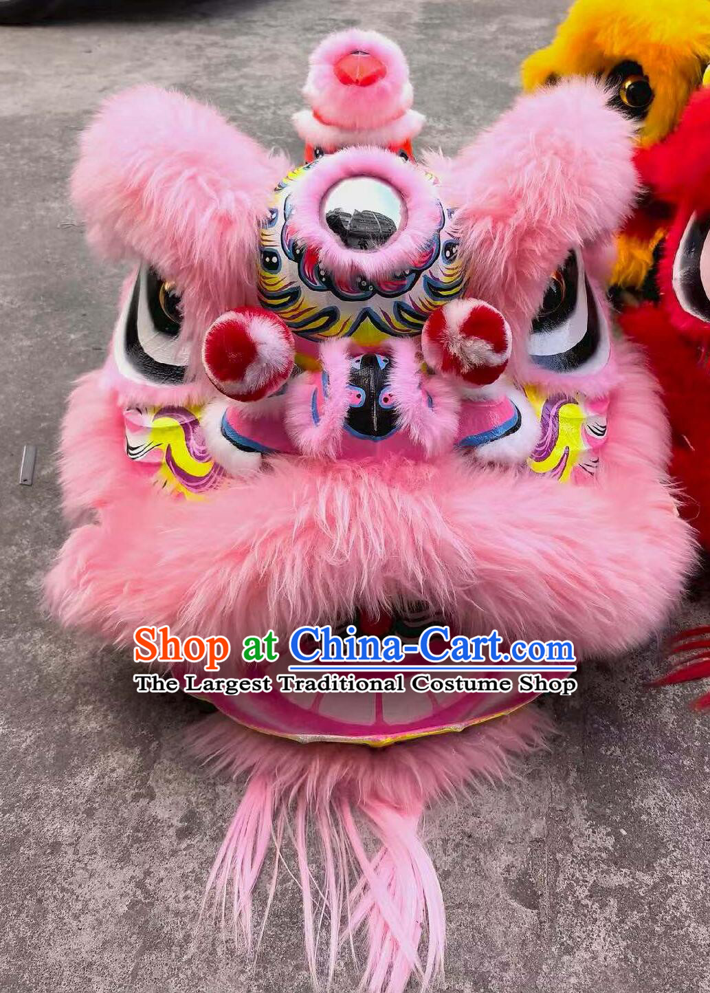 Pink Wool Chinese Lion Dance Costume Spring Festival Dancing Lion Prop