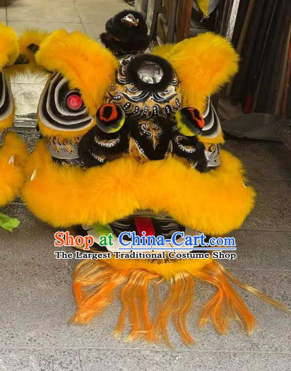 Handmade Fut San Lion Head Golden Wool Dancing Lion Prop Chinese Festival Lion Dance Costume Complete Set
