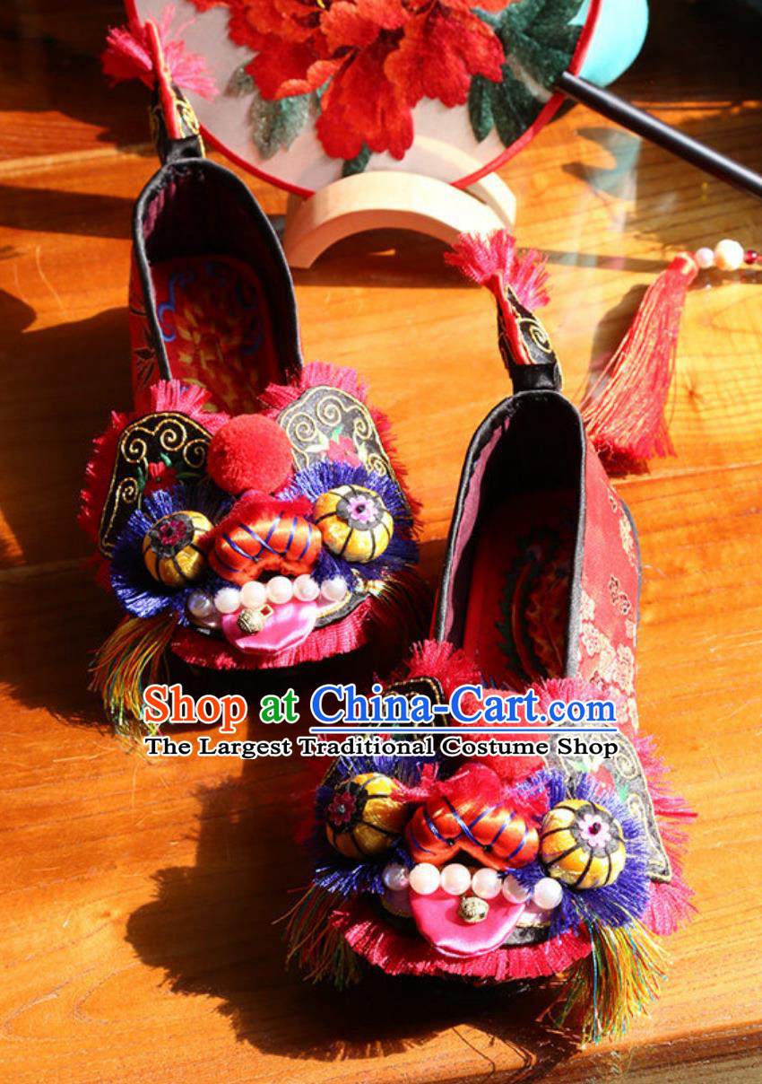 Kirin Head Tiger Head Shoes Handmade Heavy Embroidered Red Shoes