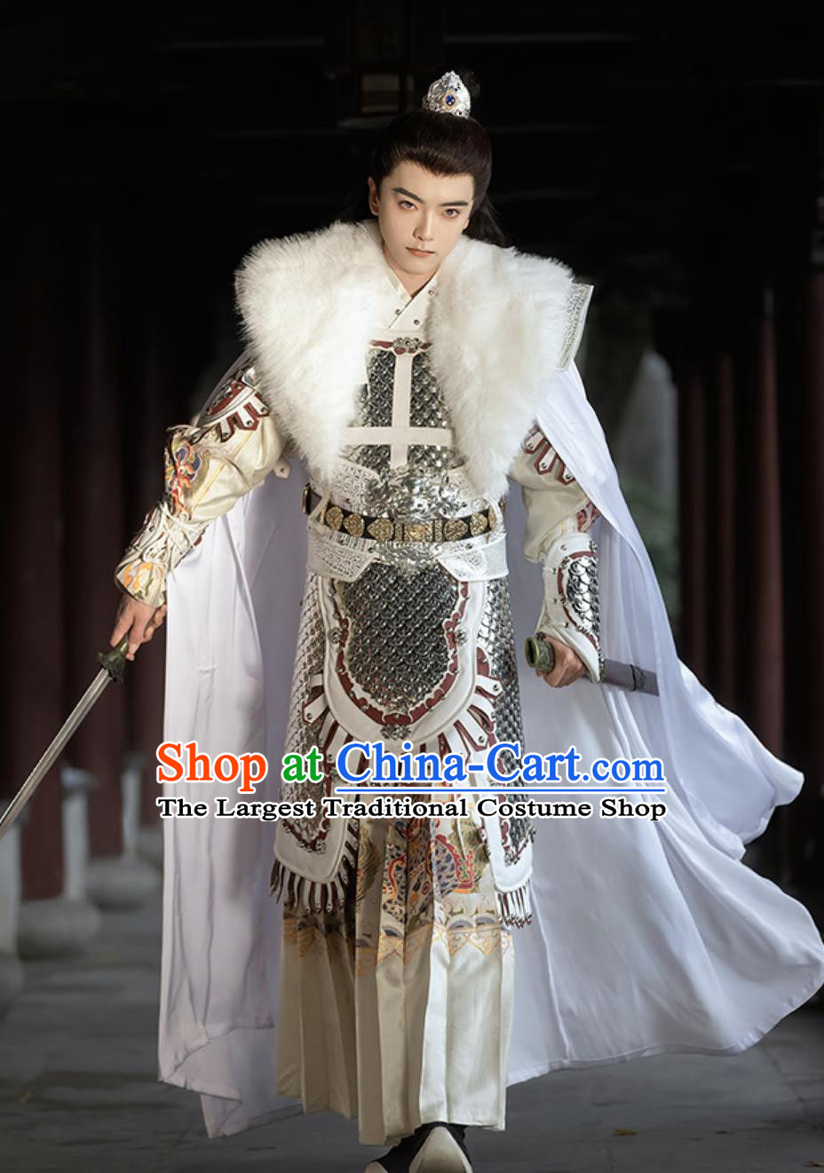 Handmade Chinese White Metal Armor Film Drama Cosplay General White Armor Set