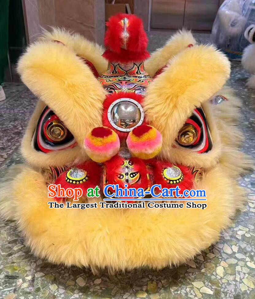 Handmade Hok San Lion Head Traditional Chinese Lion Dance Equipment Yellow Wool Dancing Lion Costume