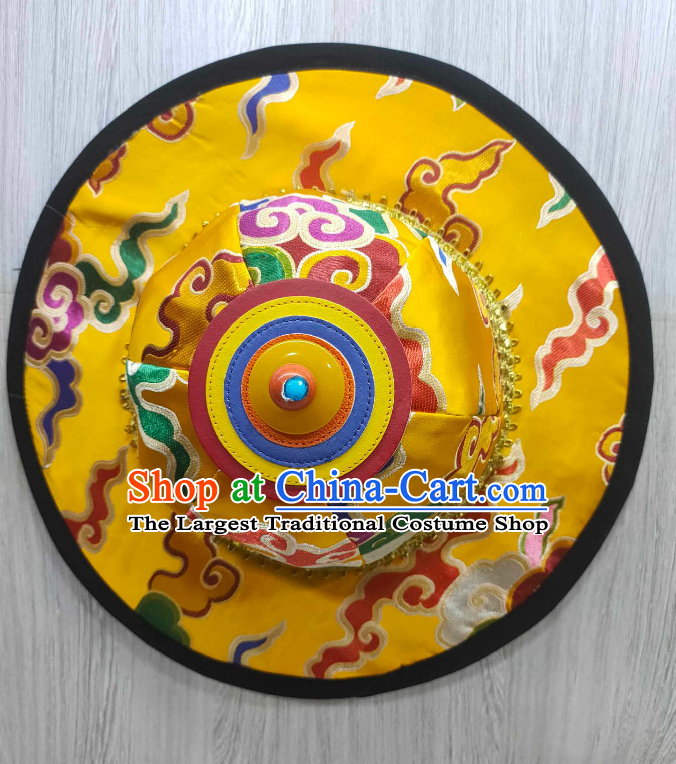 Zang Ethnic Style Headwear Tibetan Noble Male Yellow Brocade Hat Tibetan Opera Hat
