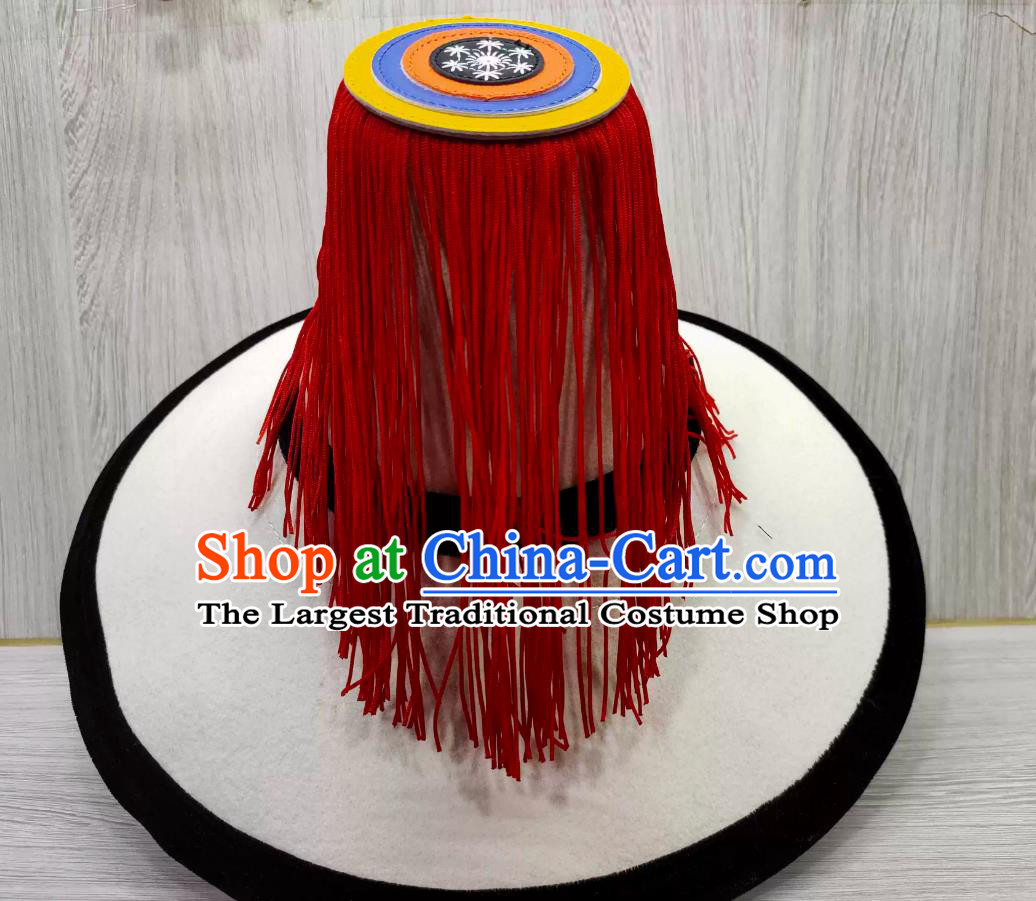 Amdo Region Tibetan Traditional White Hat Red Tassel Felt Hat Zang Ethnic Women Hat