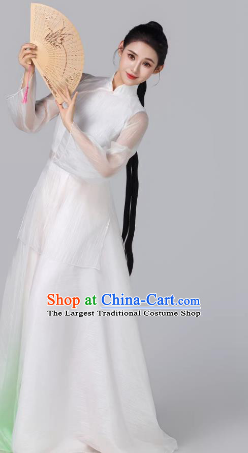 Chinese Classical Dance Dress Fan Dance Group Performance White Outfit