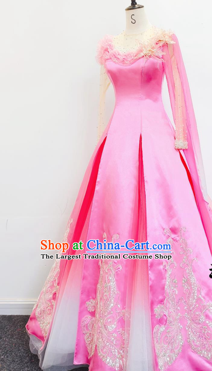 Chinese Spring Festival Gala Opening Dance Pink Dress Women Chorus Performance Costume