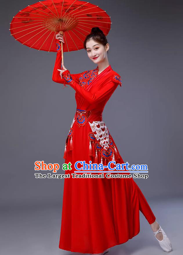Lion Dance Red Outfit Female Drum Performance Wear Custom Folk Dance Outfit