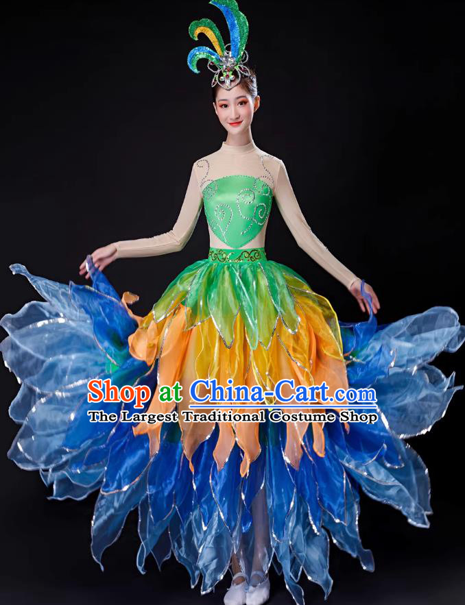 Grand Opening Dance Flared Dress Gradient Flower Petal Costume Women Stage Performance Attire