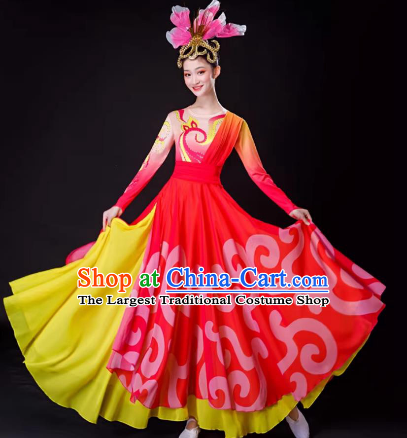Chinese Classical Dance Costume Women Group Dance Large Dress