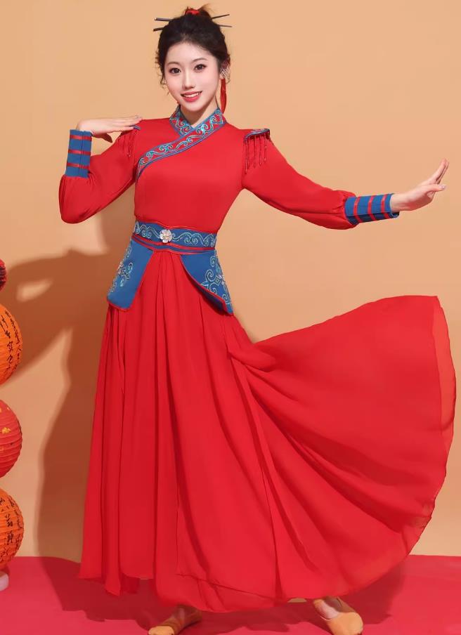 Drum Dance Costume Yangko Suit Chinese Spring Festival Performance Red Dress