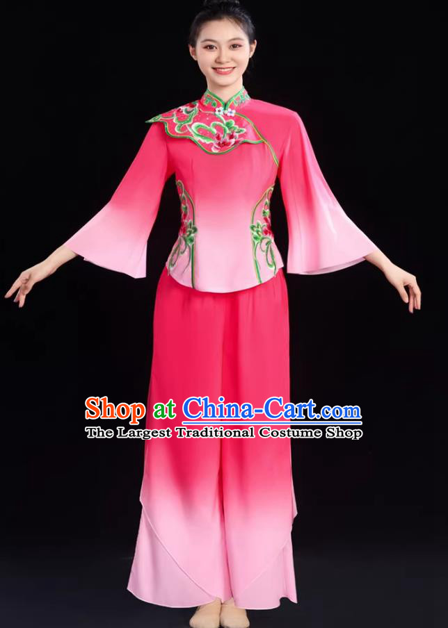 Chinese Classical Fan Dance Costume Yangko Dance Pink Outfit