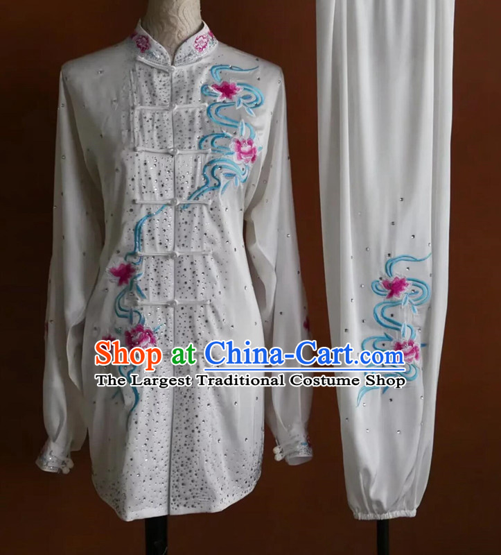 Phoenix Embroidery Tai Chi Suit Crystal Performance Competition Costume Taiji Team Show White Outfit
