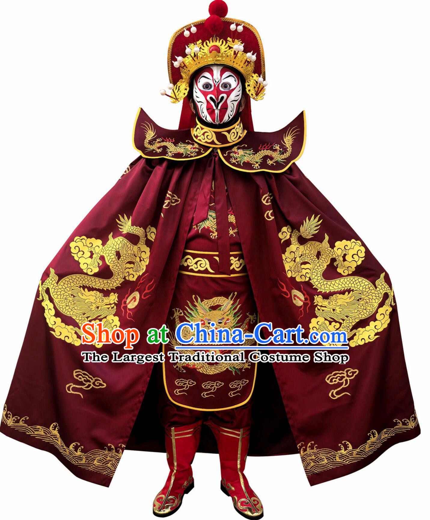 Chinese Bian Lian Dark Red Outfit Sichuan Opera Face Changing Costume and Helmet Complete Set