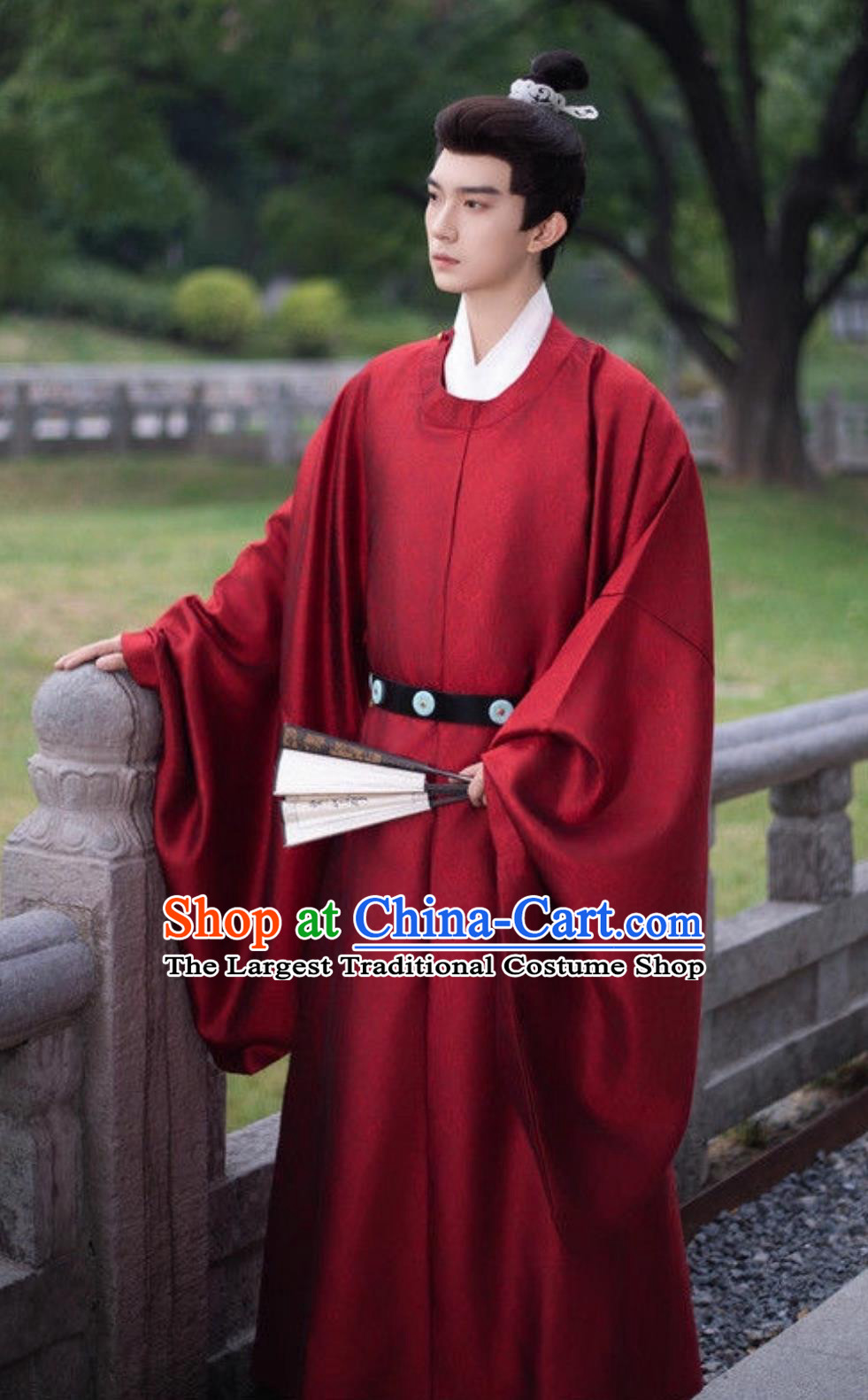 Song Dynasty Mens Hanfu Ancient Chinese Red Round Collar Official Robe Historical Costume