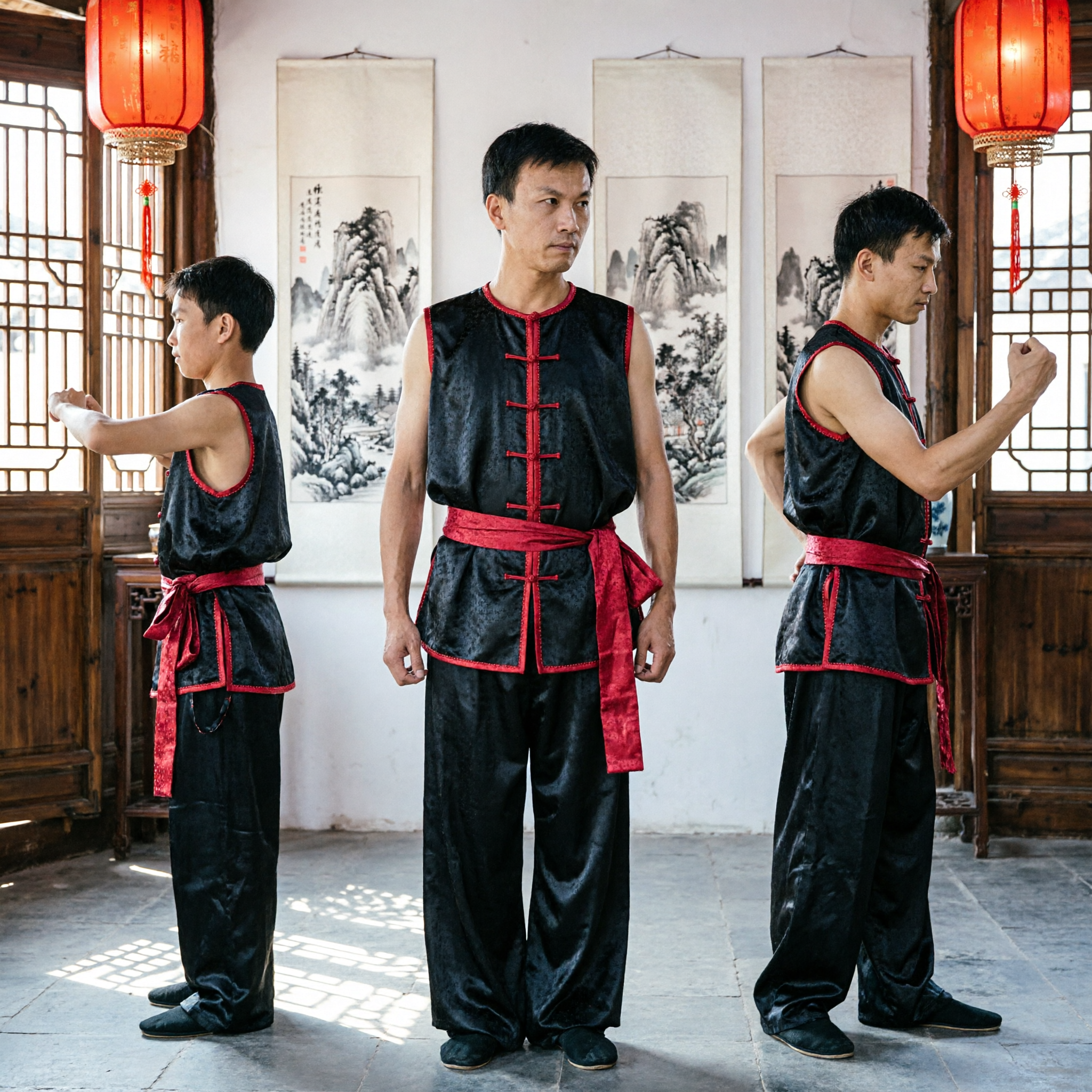 Men's Traditional Black and Red Sleeveless Kung Fu Uniform Wushu Tai Chi Martial Arts Training Suit - Asian Costume