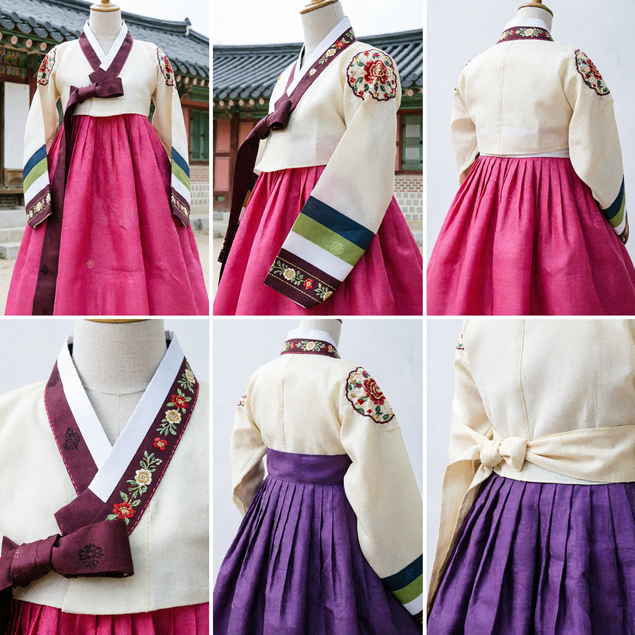 Traditional Korean Hanbok Dress Pink Chima and Colorful Striped Jeogori Top for Girls Festival Wedding - Asian Costume