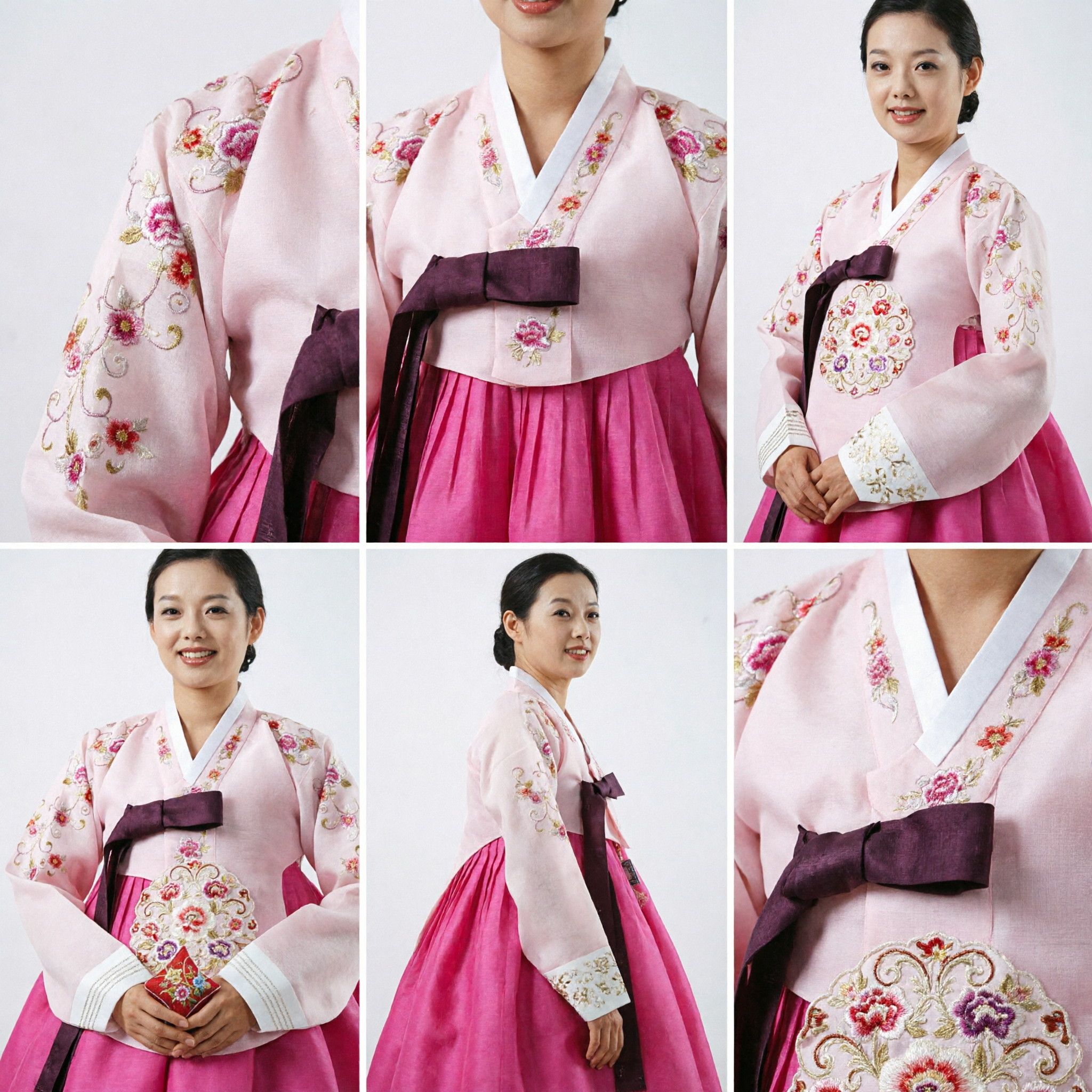 Elegant Pink Floral Embroidery Korean Hanbok Traditional Dress for Women Wedding and Holiday Occasions - Asian Costume