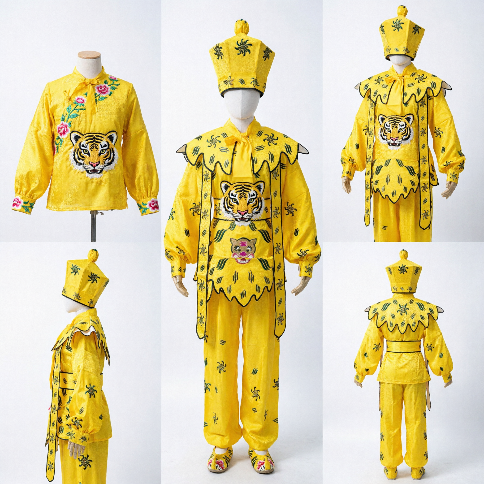 Traditional Yellow Chinese Taoist Priest Robe Costume Set with Hat for Men Stage Performance Cosplay - Asian Costume