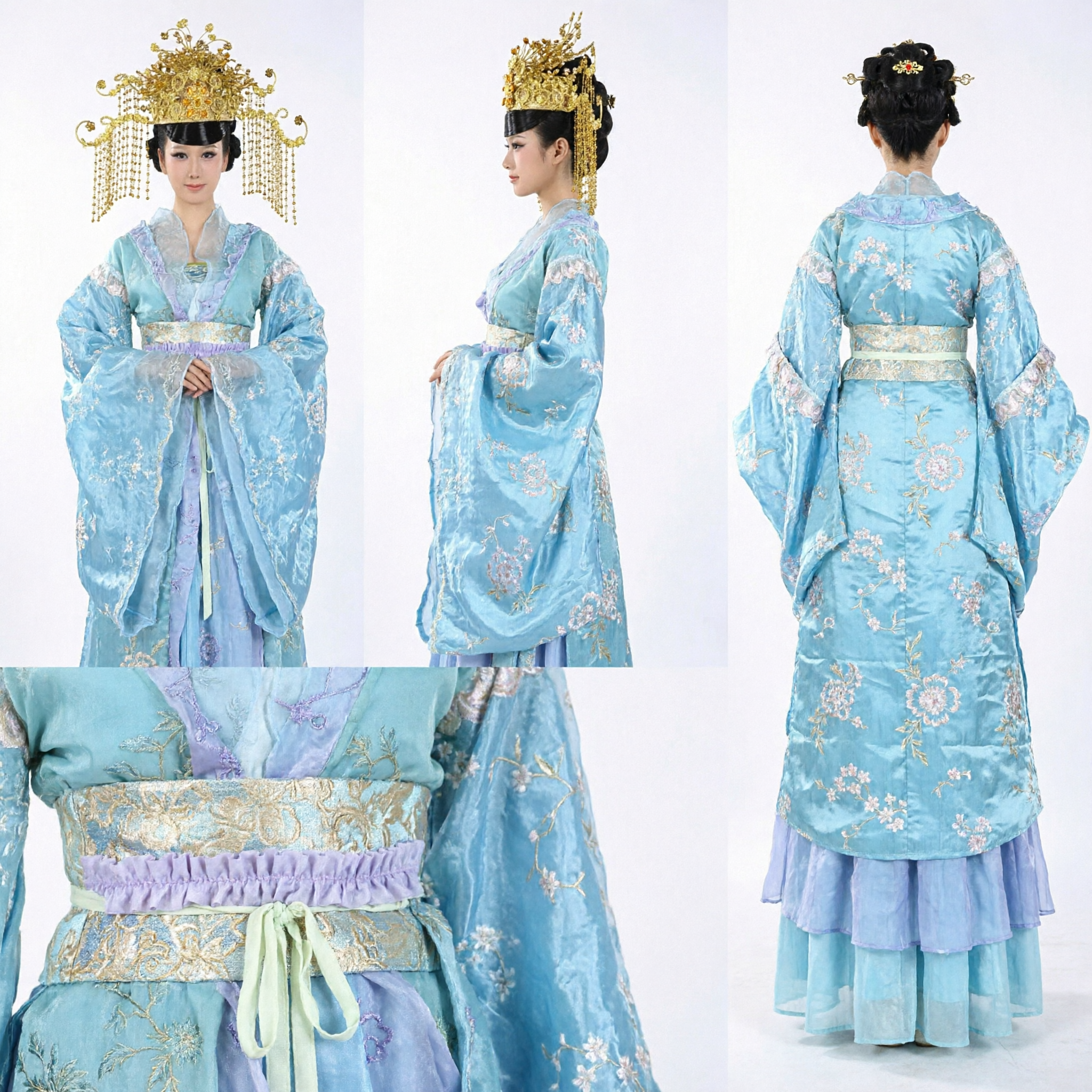 Ancient Chinese Royal Princess Golden Crown Headdress Beaded Tassel Hair Accessory for Hanfu Wedding - Asian Costume