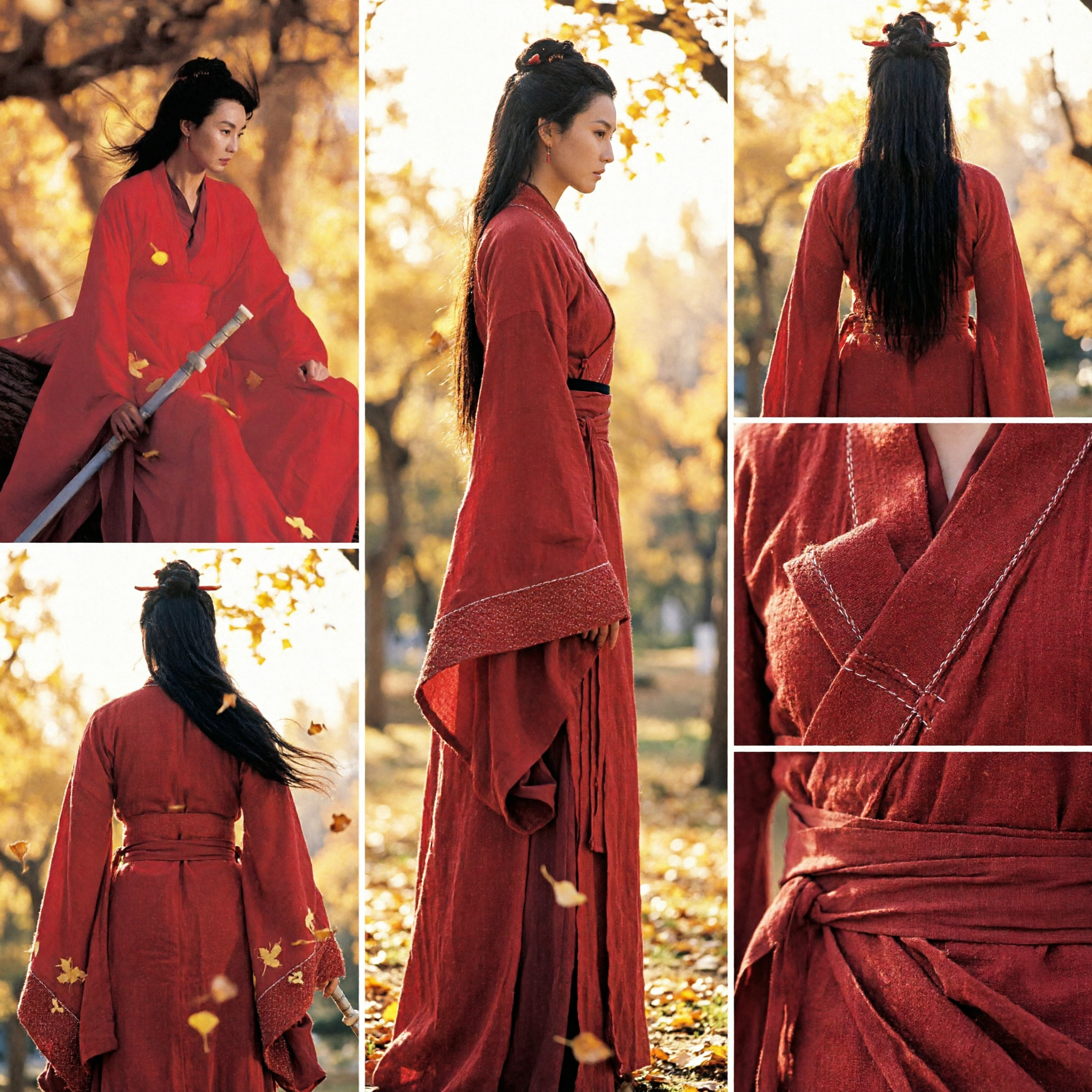 Women's Red Traditional Chinese Hanfu Robe Wuxia Martial Arts Costume for Cosplay and Photography - Asian Costume