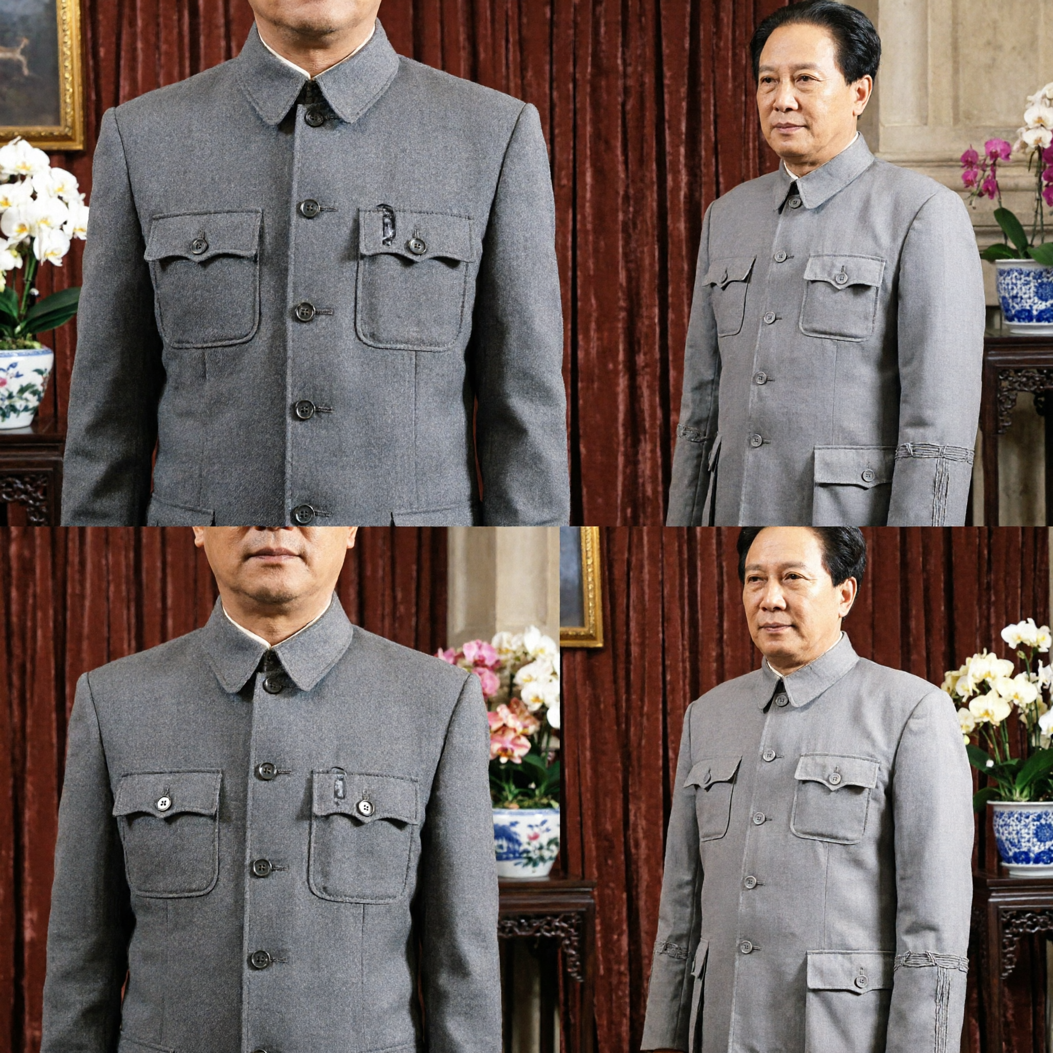 Gray Zhongshan Suit Men's Traditional Chinese Mao Jacket Historical Drama Costume for Stage Performance - Asian Costume