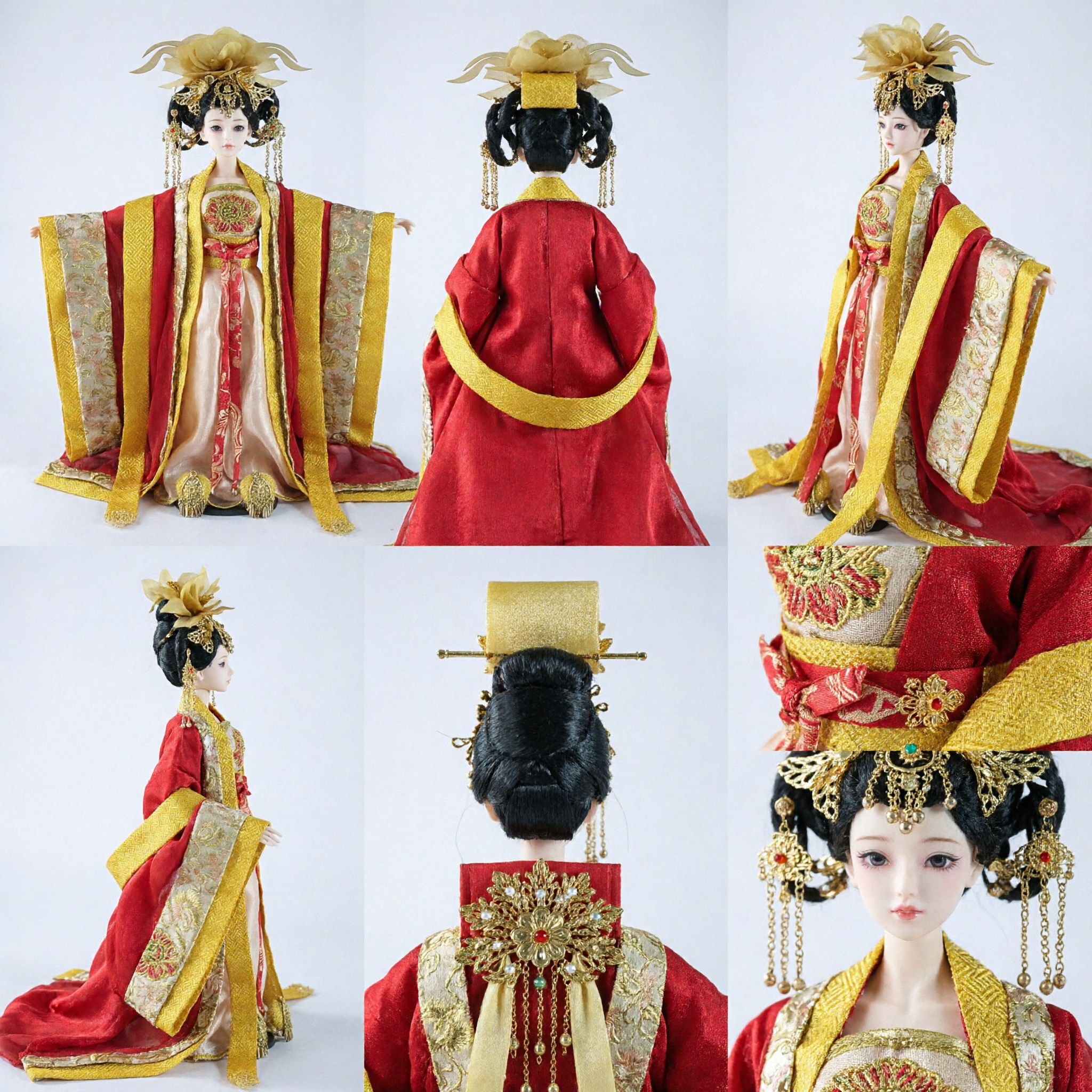 Exquisite Traditional Chinese Hanfu Doll in Ornate Imperial Gold and Red Robe Cultural Collectible Gift - Asian Costume