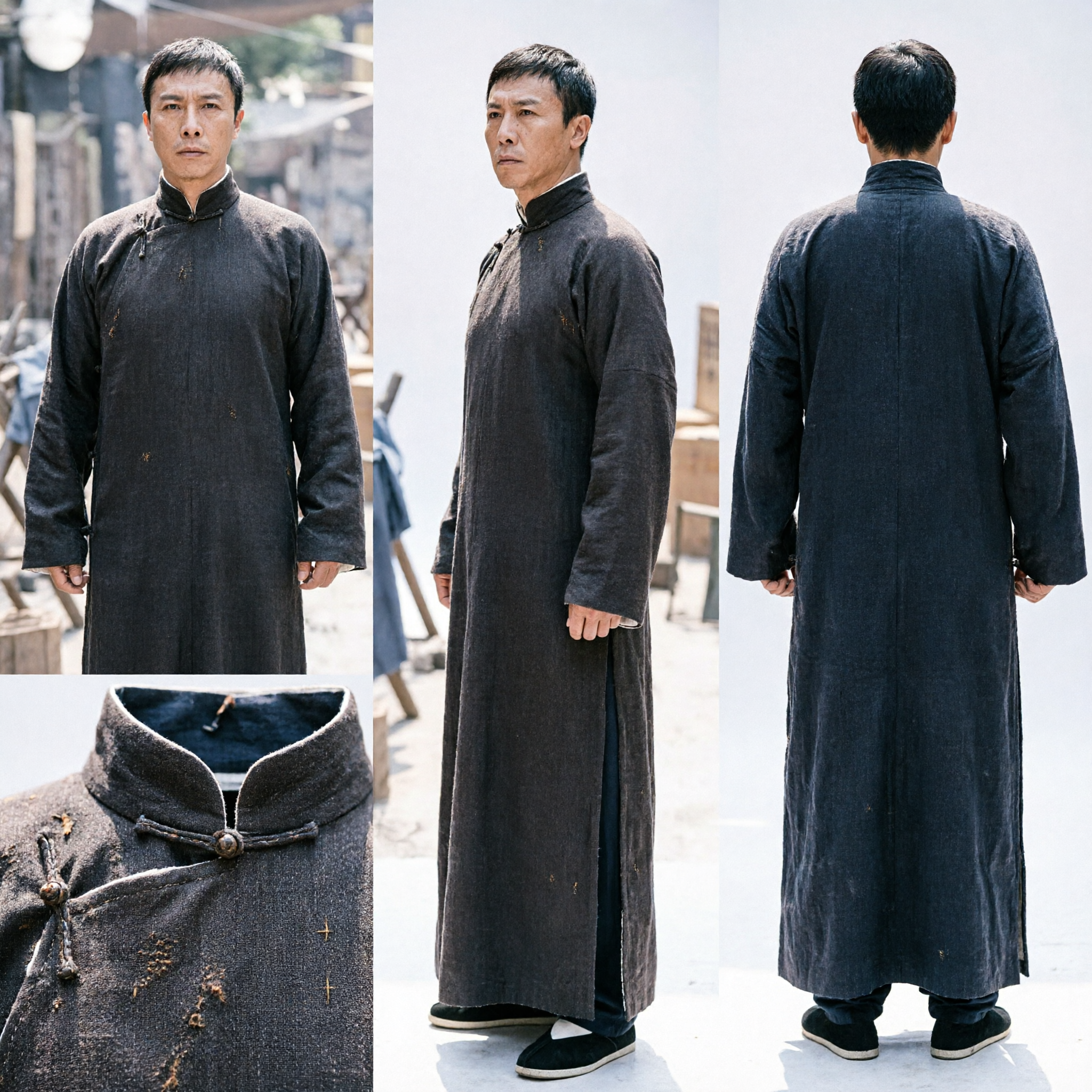 Men's Traditional Chinese Changshan Long Robe Vintage Kung Fu Martial Arts Costume Republican Era Clothing - Asian Costume