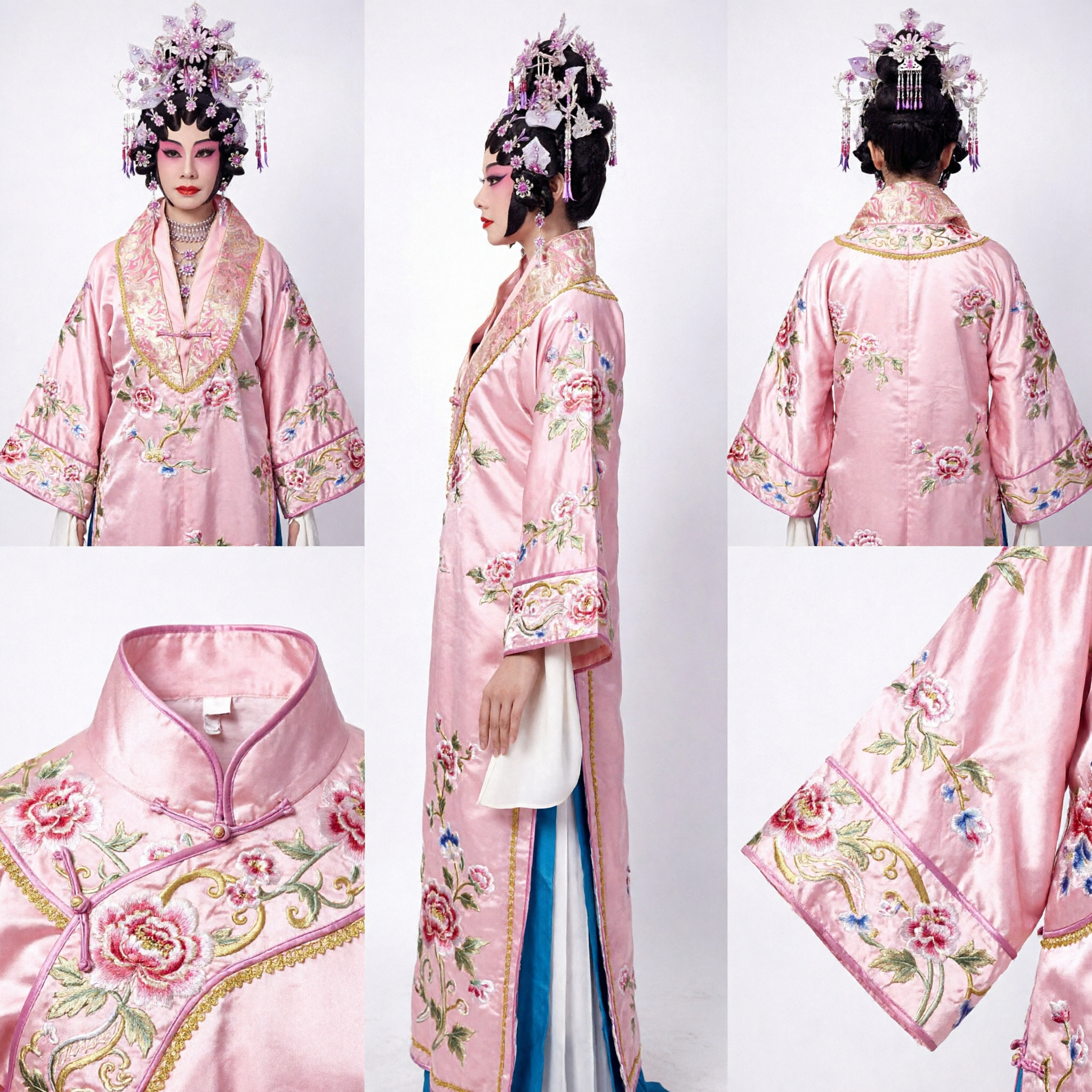 Traditional Chinese Opera Purple Floral Headdress with Pearls for Female Dan Role Stage Performance - Asian Costume