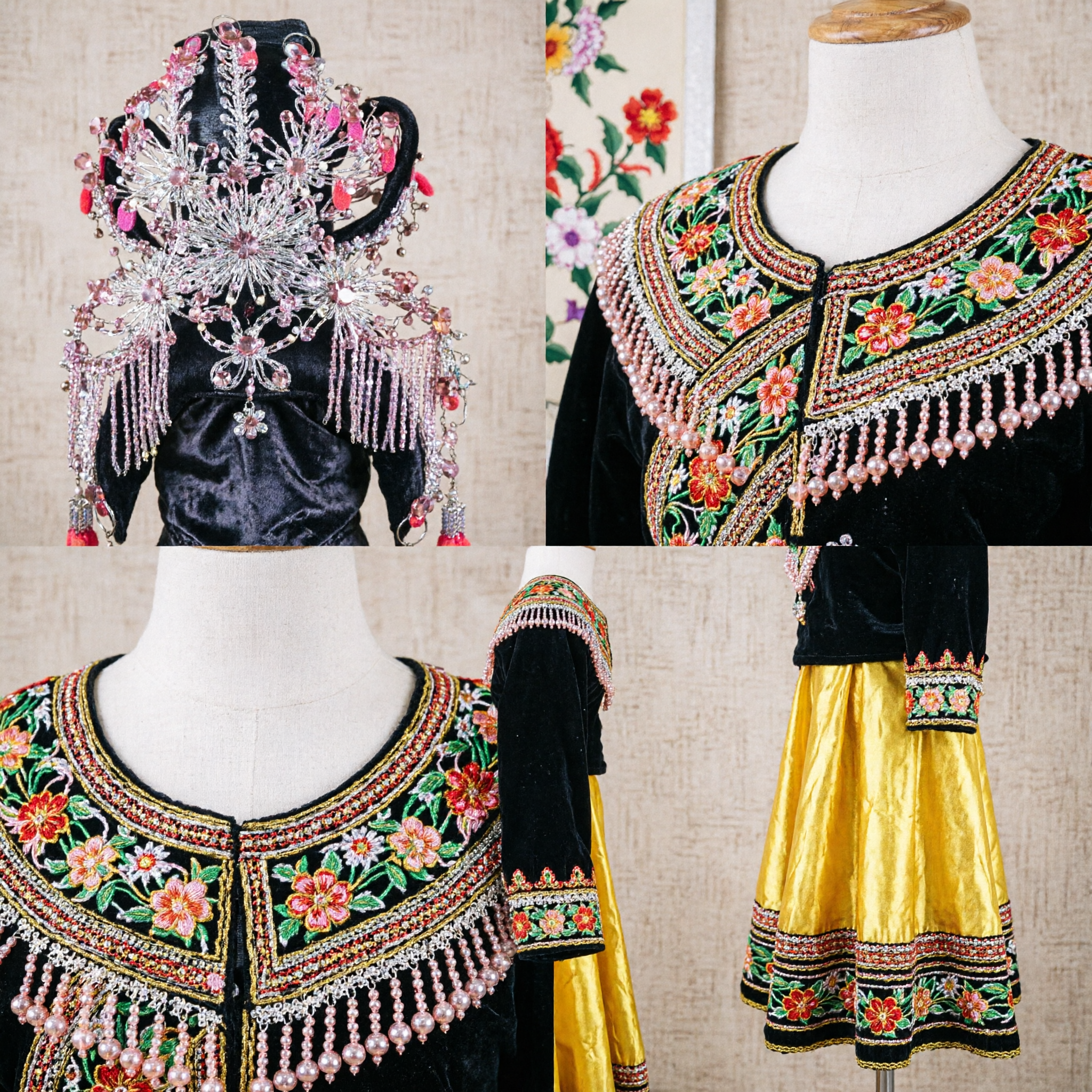 Exquisite Chinese Traditional Opera Headdress Crystal and Pink Bead Crown for Bridal Wedding and Stage Costume - Asian Costume